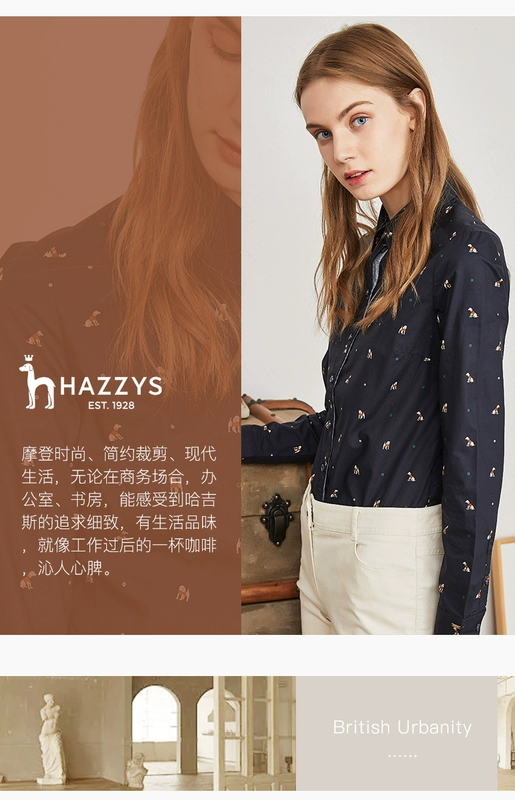 Hazzys 2020 mới in áo sơ mi mỏng giản dị mùa thu và mùa đông cotton thuần khiết dài tay áo sơ mi hàng đầu của phụ nữ - Áo sơ mi dài tay