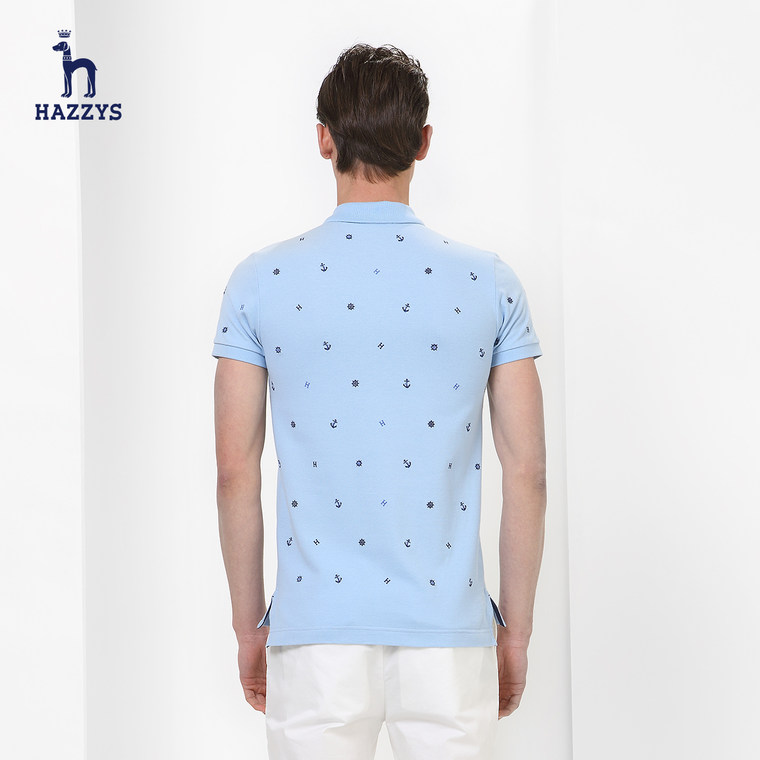 Hazzys哈吉斯男士全棉短袖T恤2015夏新款时尚刺绣修身翻领POLO衫