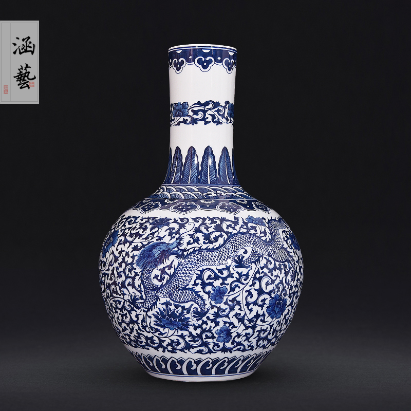 Jingdezhen ceramic hand - made porcelain bound branch longfeng large vases, new Chinese style flower arrangement sitting room adornment handicraft furnishing articles