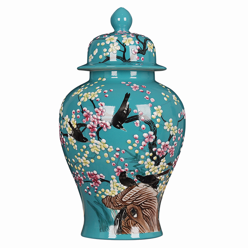 Jingdezhen ceramics powder enamel handpainted xi mei tip on the general tank treasures sitting room home decoration handicraft furnishing articles
