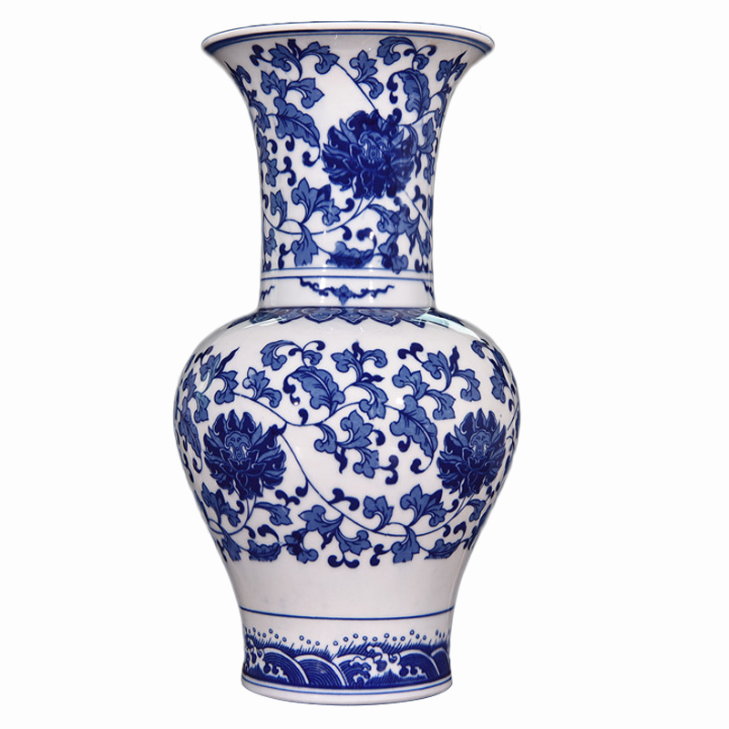 Blue and white porcelain of jingdezhen ceramics bound lotus flower grain black mushroom bottles of new Chinese style flower arrangement sitting room adornment handicraft furnishing articles