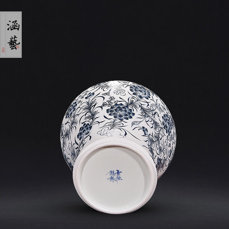 General antique hand - made of blue and white porcelain of jingdezhen ceramics unglazed pot household of Chinese style living room decoration craft gift