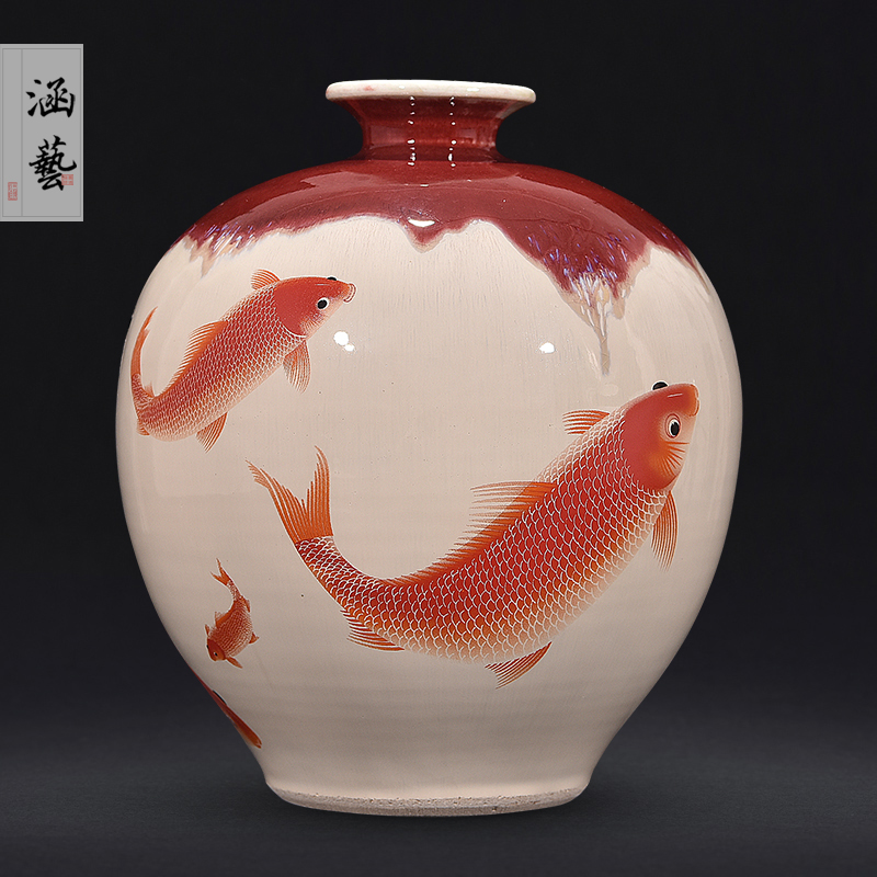Jingdezhen ceramics up with ruby red archaize crack every year more than the vase flower arrangement of Chinese style living room home furnishing articles
