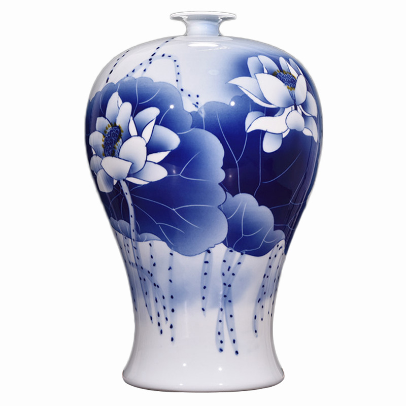 Jingdezhen blue and white lotus mei bottles of new Chinese style living room porch hand - made ceramics flower arranging decorative furnishing articles of handicraft