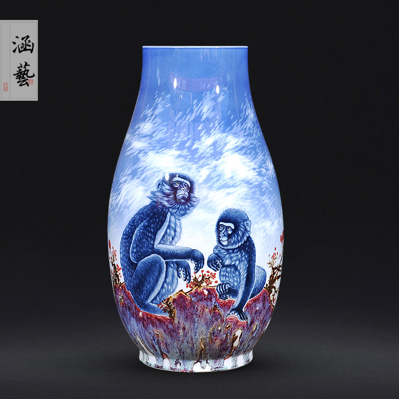 Jingdezhen ceramics hand - made seal hou figure ground of blue and white porcelain vase of new Chinese style living room home furnishing articles of handicraft