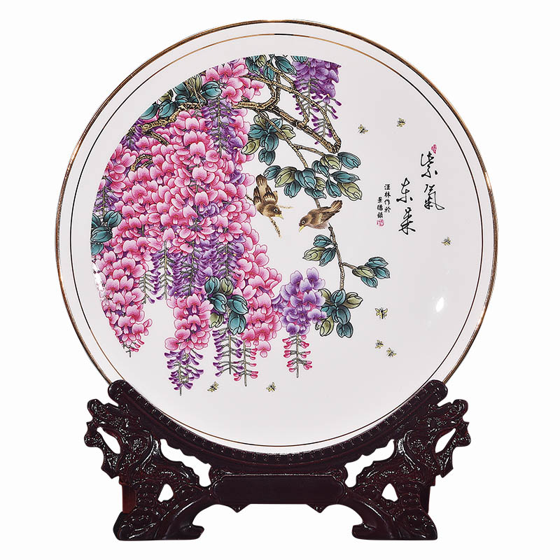 Jingdezhen ceramics powder enamel sabingga sukdun dergici jimbi decorate dish by dish hang dish of modern Chinese style household handicraft furnishing articles