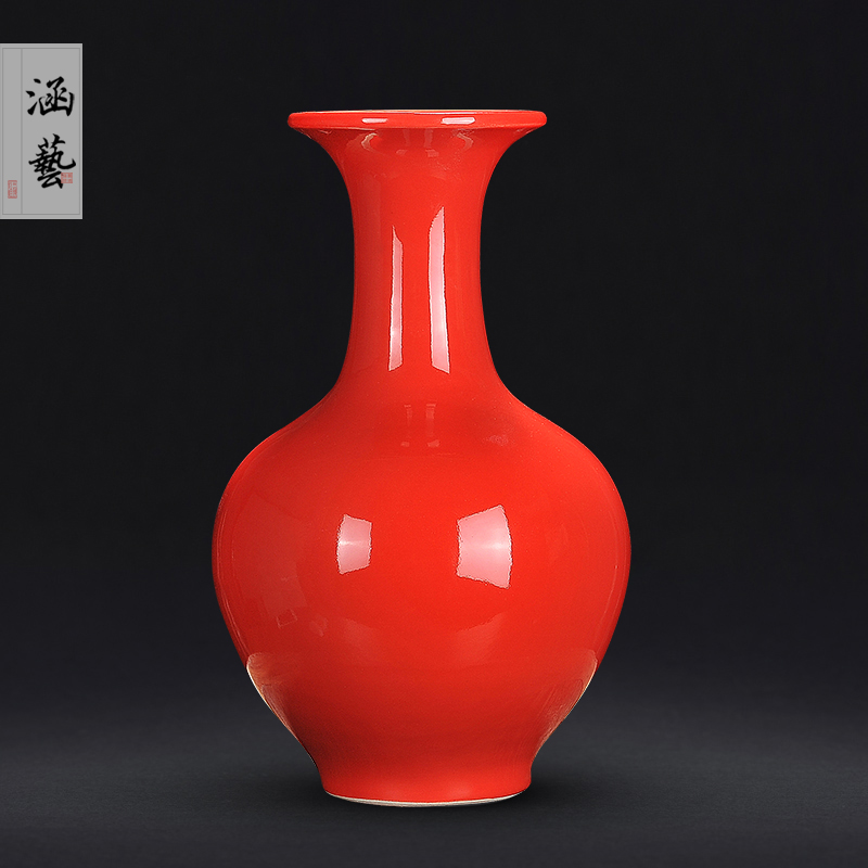 Jingdezhen ceramic vase of red glaze thriving new Chinese style living room all flower arranging porch is decorated handicraft furnishing articles
