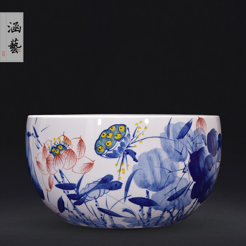 Jingdezhen ceramic hand - made blue harmony aquarium new sitting room porch decoration of Chinese style household furnishing articles