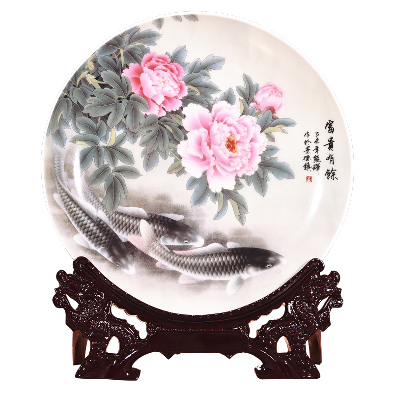 Jingdezhen ceramics well - off decoration sat dish hang dish of new Chinese style porch wine handicraft decoration in the living room