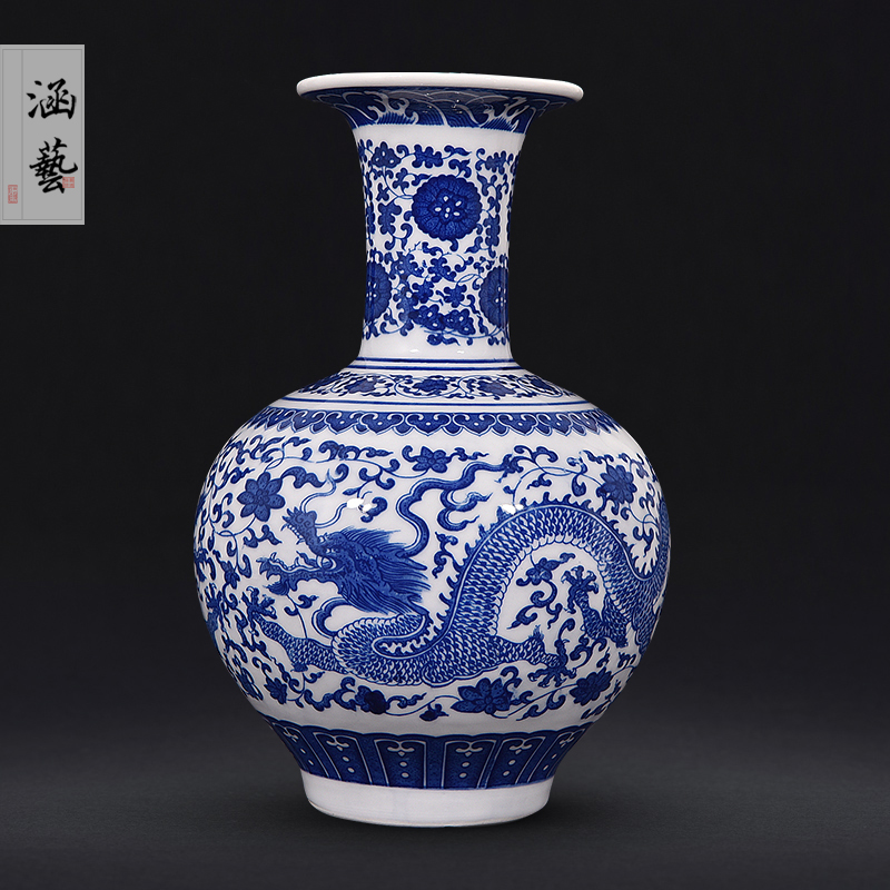 Jingdezhen ceramic flower arranging archaize sitting room place vase modern Chinese TV ark, of blue and white porcelain home decoration