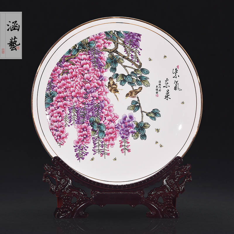 Jingdezhen ceramics powder enamel sabingga sukdun dergici jimbi decorate dish by dish hang dish of modern Chinese style household handicraft furnishing articles