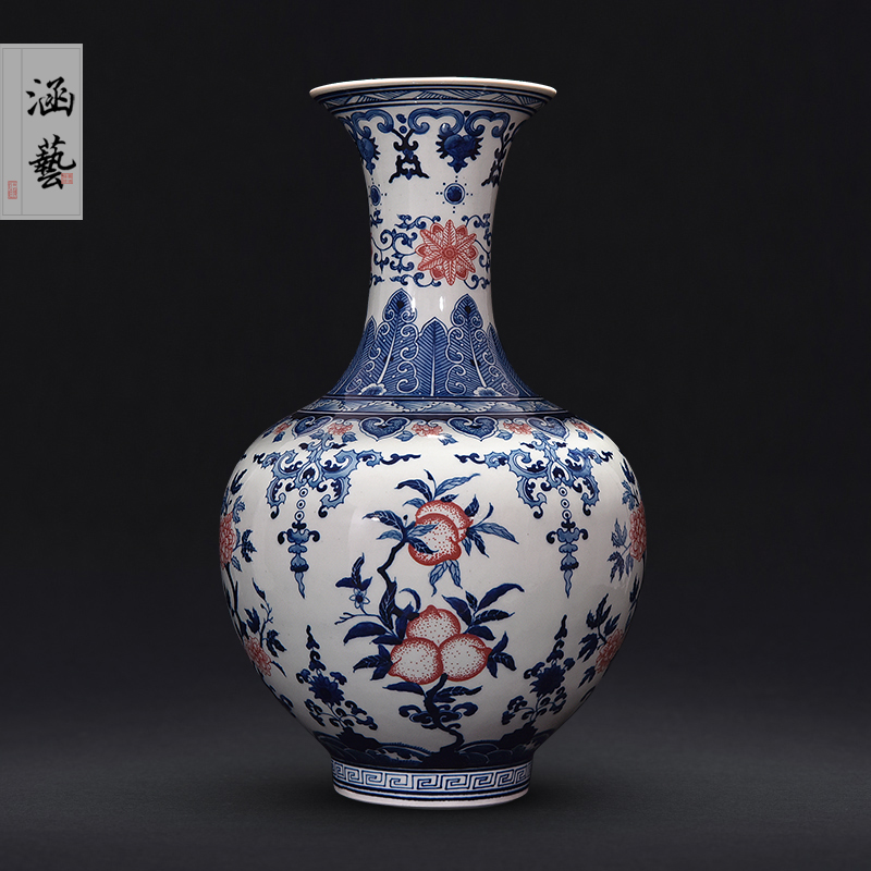 Jingdezhen ceramic hand - made porcelain youligong peach fruit grain of the reward bottle of new Chinese style living room decoration furnishing articles of handicraft