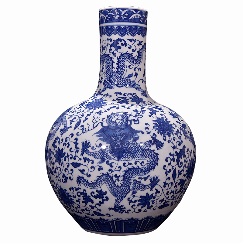 Jingdezhen ceramics vase furnishing articles sitting room flower arranging Chinese longteng the qing qianlong blue and white porcelain decorative arts and crafts