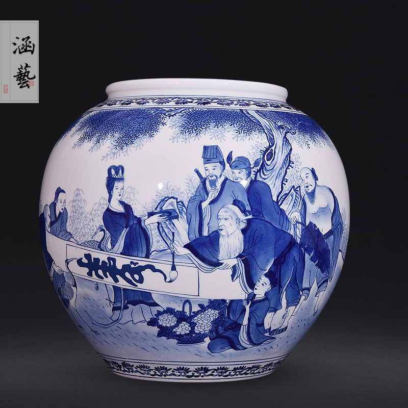 Jingdezhen ceramics hand - made porcelain of the eight immortals birthday blessing tube collectors of new Chinese style living room decoration handicraft furnishing articles