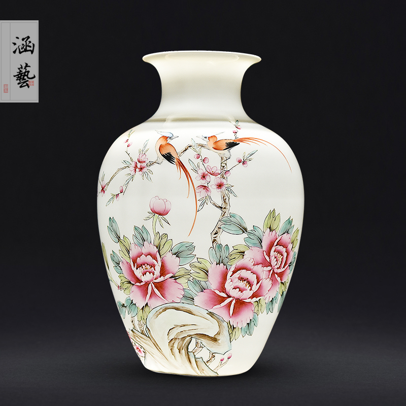 Jingdezhen ceramics hand - made pervious to light spring scenery garden furnishing articles vases, new Chinese style flower arrangement sitting room adornment handicraft