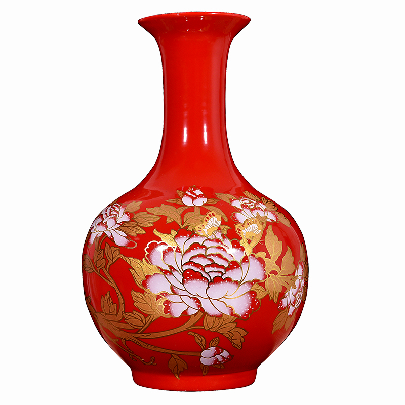 Jingdezhen ceramic Chinese red gold peony vases Chinese flower arranging new household adornment handicraft furnishing articles sitting room