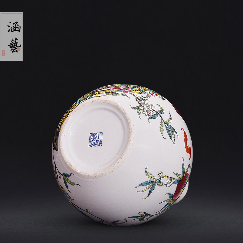 Jingdezhen ceramics archaize sitting room of famille rose porcelain vase flat peach flower arrangement of Chinese style household adornment handicraft furnishing articles