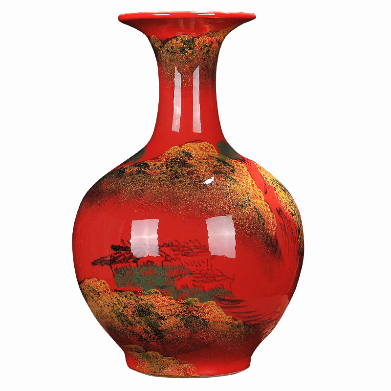 Jingdezhen ceramics ink lottery landscape vase antique Chinese flower arranging household adornment handicraft furnishing articles sitting room