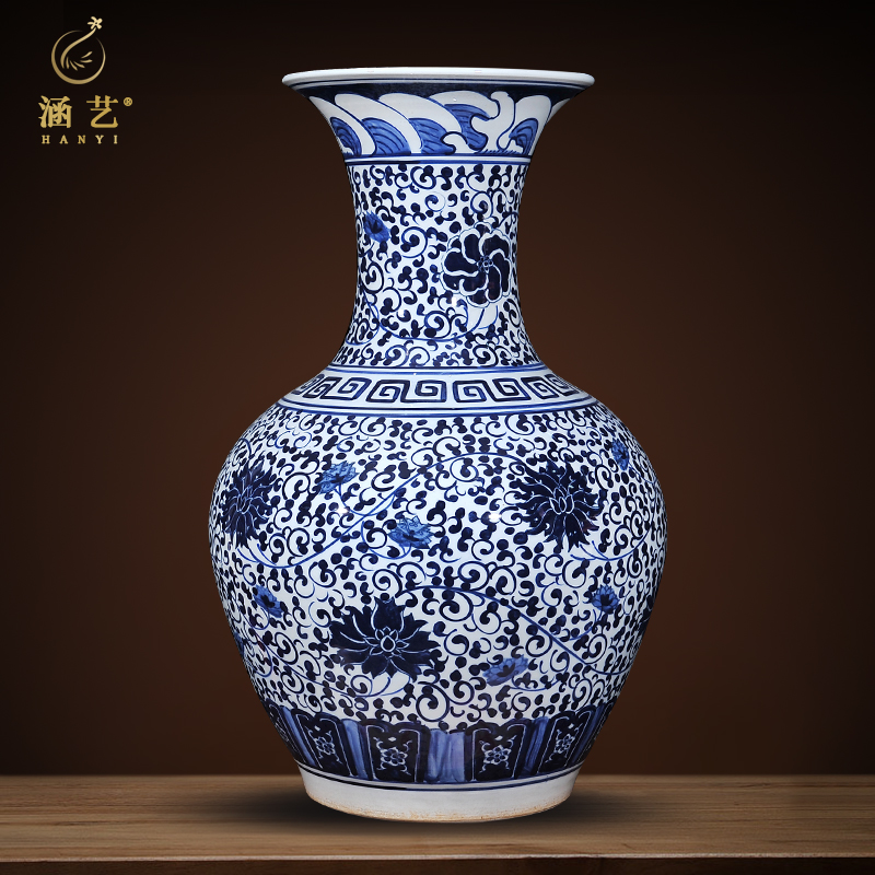 Jingdezhen ceramic vases, large blue and white porcelain antique Chinese style living room place to live in the sitting room room floor decoration