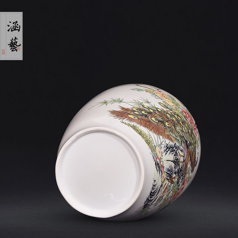 Jingdezhen ceramics powder enamel prosperous peacock vase figure new Chinese flower arrangement sitting room adornment is placed craft gift