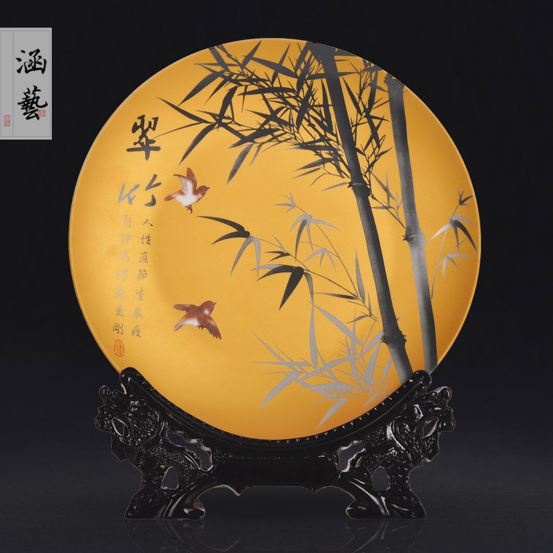 Jingdezhen ceramics powder enamel sit by patterns decorative hanging dish plate of new Chinese style living room home act the role ofing handicraft furnishing articles