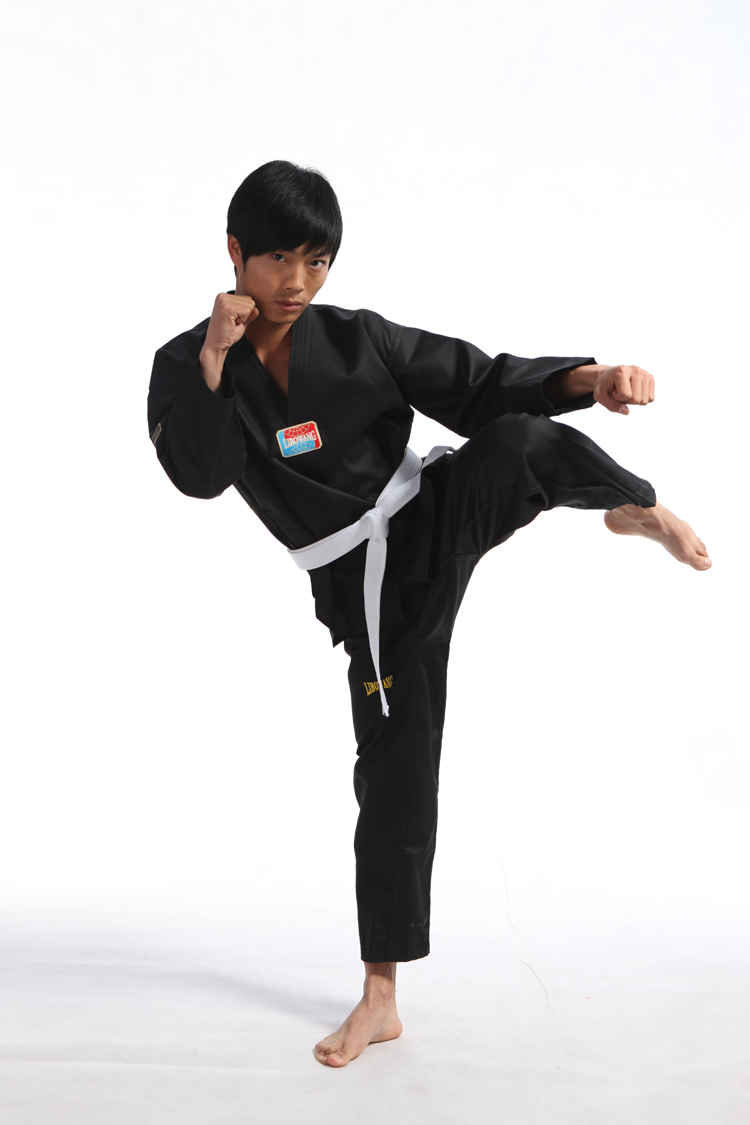 力搏王红蓝条纹跆拳道表演服成人儿童款道服