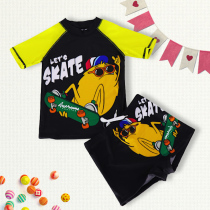 2021 new childrens swimsuit small and large boy baby beach sunscreen with sleeve shirt flat corner split swimsuit