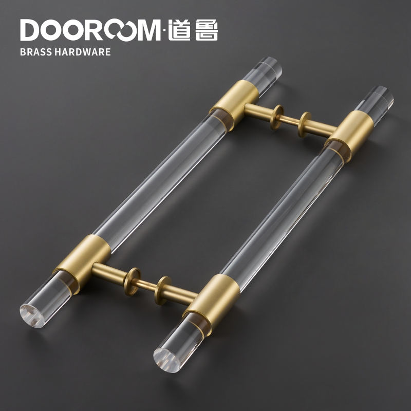 Dauru brass wooden door glass door shower room door pair with single acrylic double open door big handle long handle-Taobao