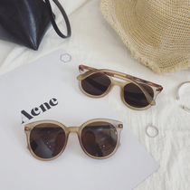 Sunglasses female boomer Korea retro tea color frosted personality sunglasses anti-UV new sunglasses round face square face