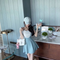 JoyingFeng (warm alcohol harmless) first love blue suspender dress female summer slim skirt short waist