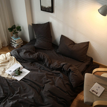 Washed cotton 100 pure cotton bed with four sets of black grey quilt cover All cotton sheet minimalist bed Hats Nordic three 4 pieces