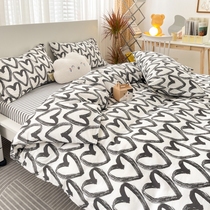 100 all-cotton linen quilt cover with four pieces of new territory cotton pure cotton bunk style black and white fresh bed with supplies three 4 pieces