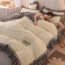 Nordic wind winter padded coral fleece four-piece set crystal fleece warm fleece flannel quilt cover bed linen