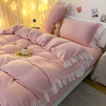 Princess Milk Suede Four Pieces Winter Thickened Double Face Suede Quilt Cover Girl Hearts Warm Coral Suede Bed Supplies 4