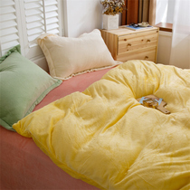 ins wind mix lap pure color coral suede four pieces of cream quilt cover flange suede winter bed Bedding Nightcap Kit