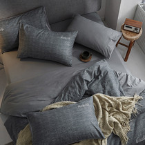 Nordic cotton four-piece quilt cover Japanese simple 100 cotton sheets solid color washed cotton princess wind bed quilt 4