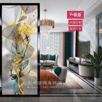 New Chinese style Modern light luxury abstract golden Elk fortune tree cabinet entrance partition screen tempered art glass