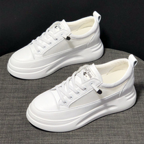 Hong Kong-style small white shoes spring and summer breathable mesh with thick bottom sponge cake 5CM to increase autumn and winter leather women's shoes