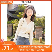 Ge Yini 2021 New Autumn white design sense v-neck short top long sleeve base sweater knitted sweater women