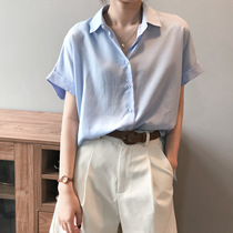 European Station Tencel Linen White Shirt Woman Summer Short Sleeve 2022 New Fashion Loose Blue Retro Blouse Tide