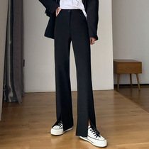European Station Black Western Dress Pants Women Summer 2022 New High Waist Pituitary Pants Casual Open Fork Tug Pants
