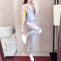 European Station Leisure Sports Suit Womens Summer Big Code 2022 New Looser Fashion Slim Fashion Thin two sets of damp