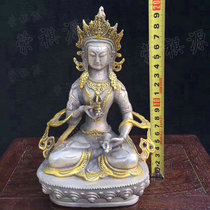 Tibetan Tantric old silver King Kong Satuo Buddha statue White copper gilt ornaments lucky Feng Shui ornaments
