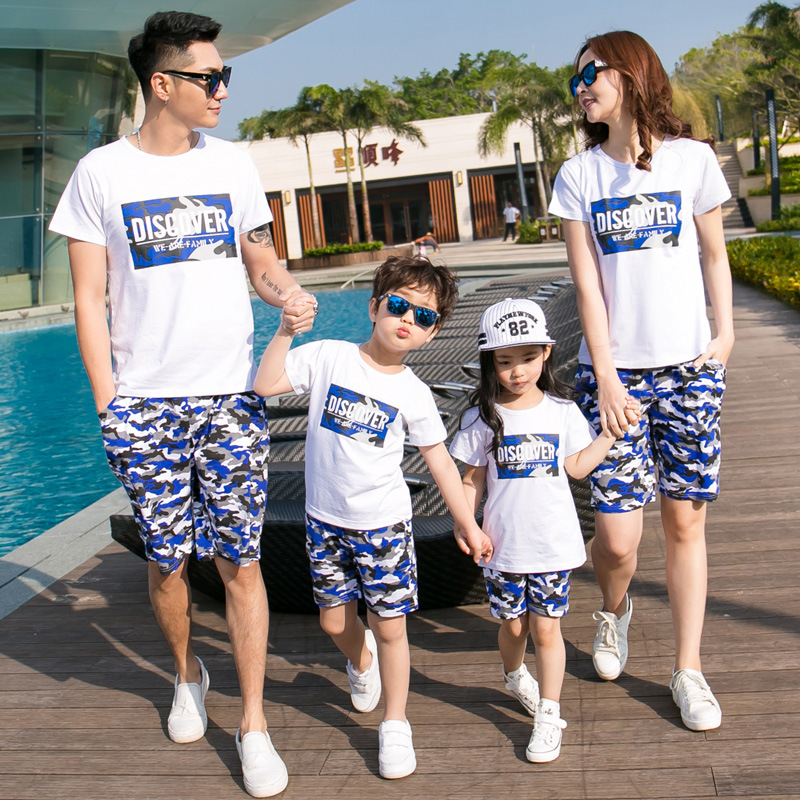 Parent-Child Costume summer dress a family of four holiday travel camouflage set 2021 mother, son, mother and daughter high-end foreign School