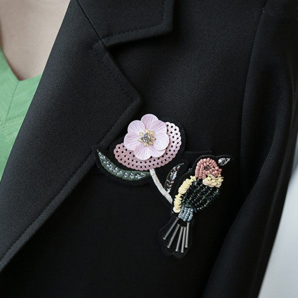 2017秋冬韩国东大门花朵刺绣小鸟组合女胸针毛呢外套开衫配饰别针_7折