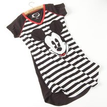 All you want is this cute Mickey Mouse Arc Collared Summer Lady Striped Short Sleeve Knitted Dress Home Sleeping Dress