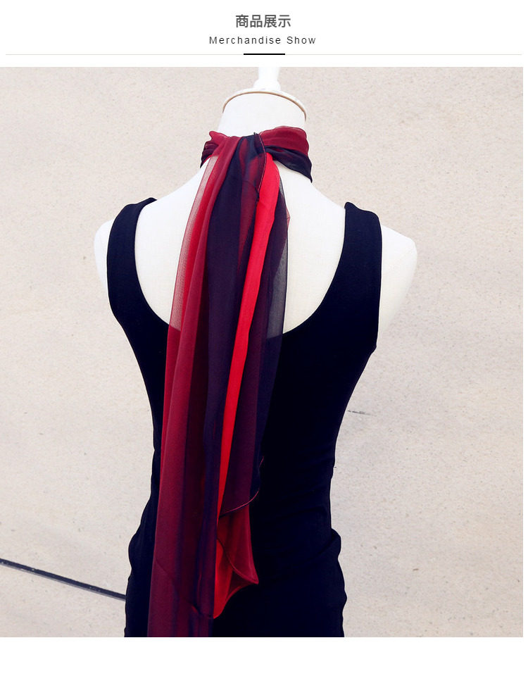 红黑渐变色知性丝巾女士舞蹈礼仪丝巾飘逸感十足形体薄优雅薄围巾