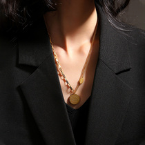 Sweater Chain 2021 New tide long section Round Cards Decoration 18k Gold Small Crowdtitanium Steel Necklace Women Fall Not To Fall