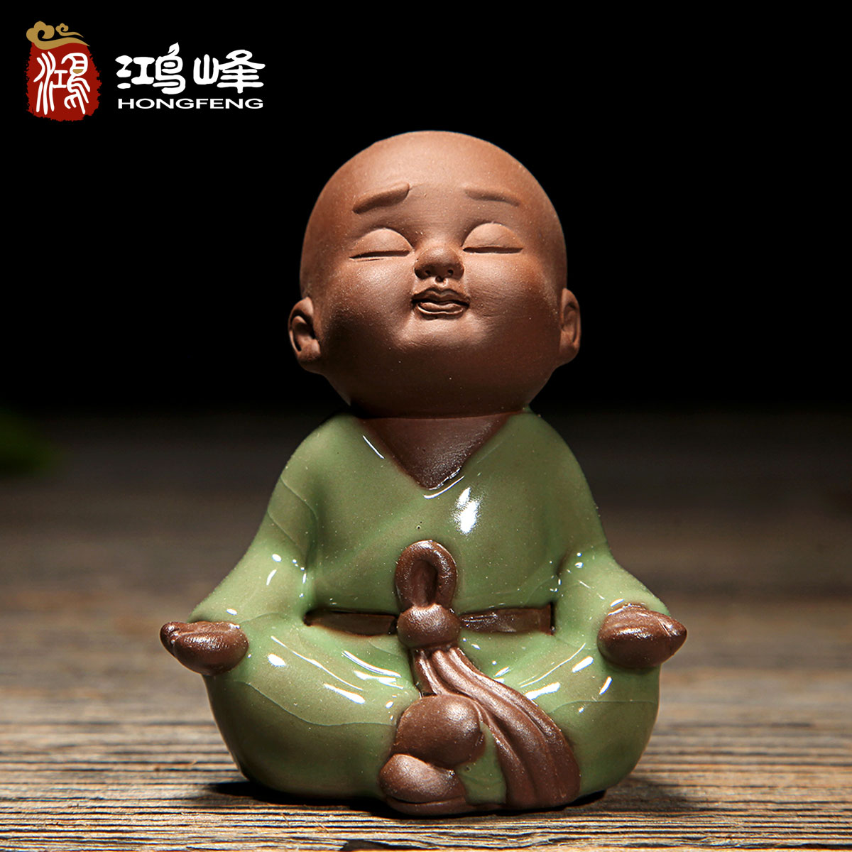 精品茶宠摆件小和尚沙弥创意紫砂茶宠摆件哥窑茶玩茶具配件装饰品_7折