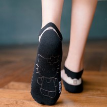 Socks womens summer thin glass silk boat socks lace socks Japanese cute crystal socks cotton bottom kitten dark pattern